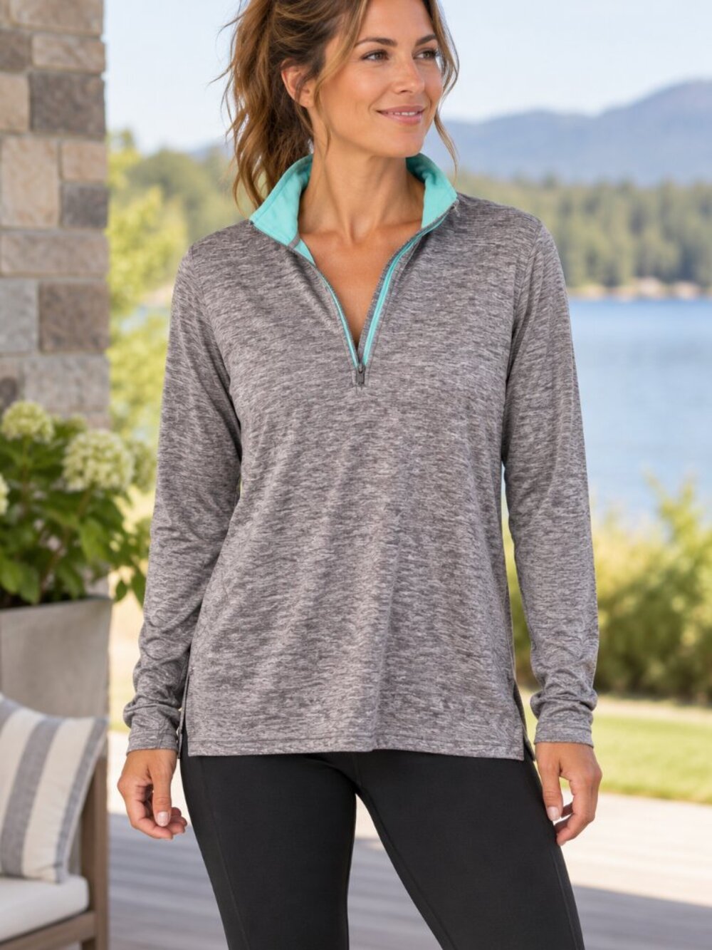 Nike Dri-FIT Element Women’s M Gray Teal Running 1/2 Zip Long Sleeve Pullover